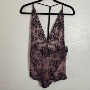 Free People Too Cute Purple Lace Lingerie Teddy Bodysuit NWT L